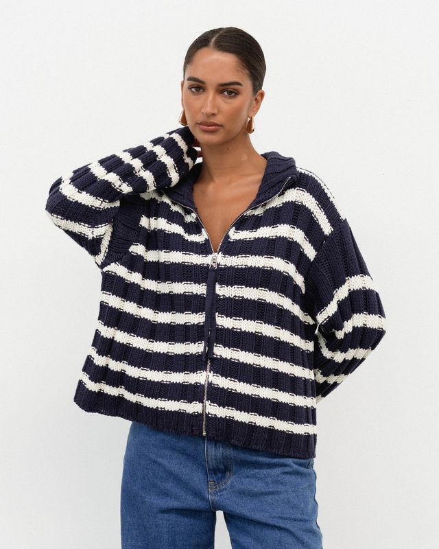 White Closet - Navy Striped Cardigan