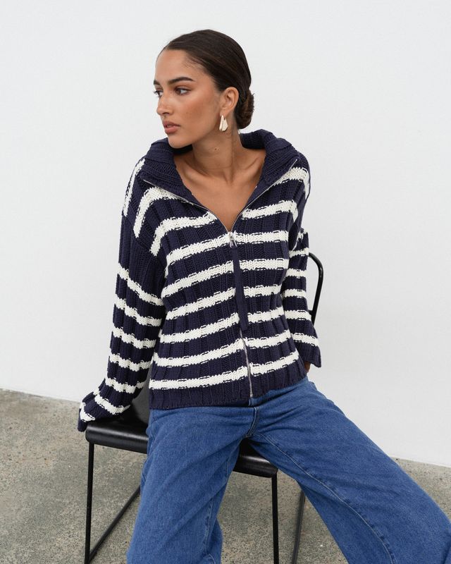 White Closet - Navy Striped Cardigan