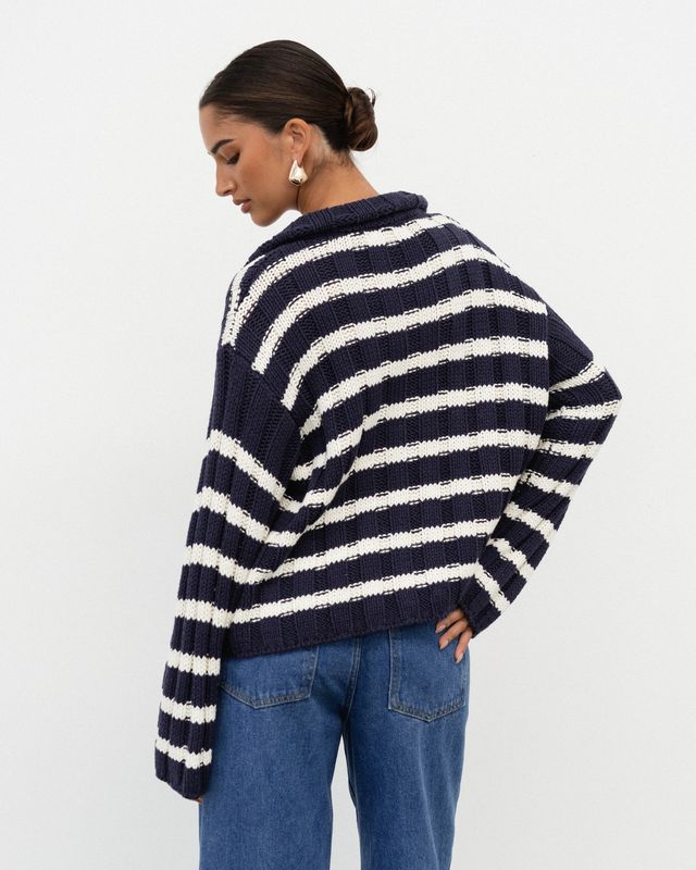 White Closet - Navy Striped Cardigan