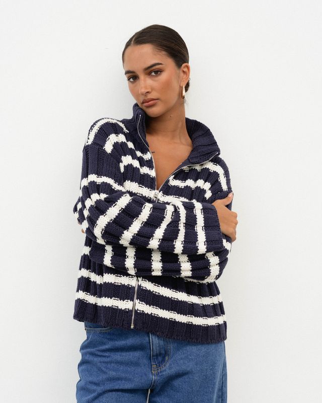 White Closet - Navy Striped Cardigan