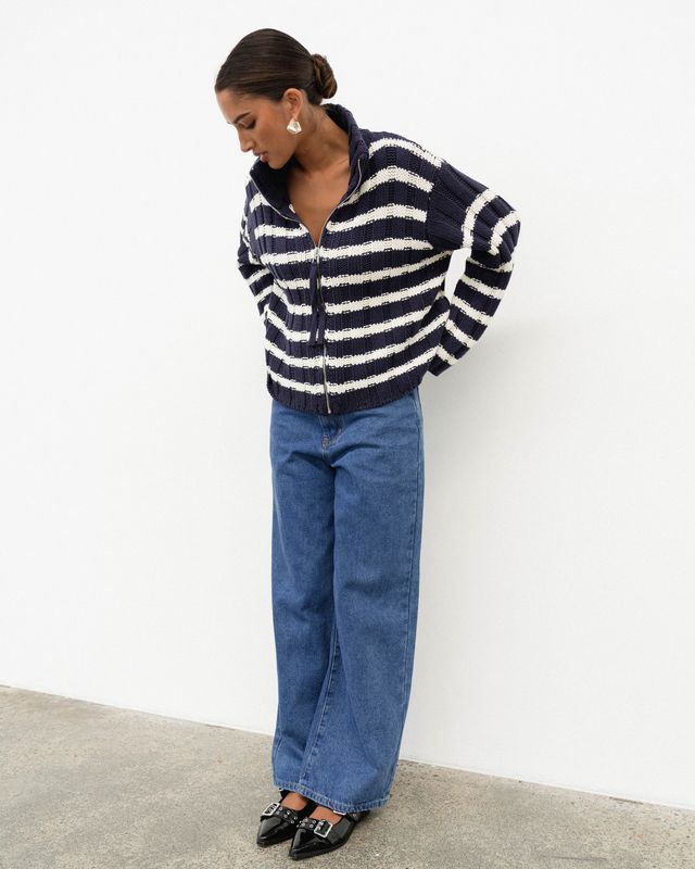 White Closet - Navy Striped Cardigan