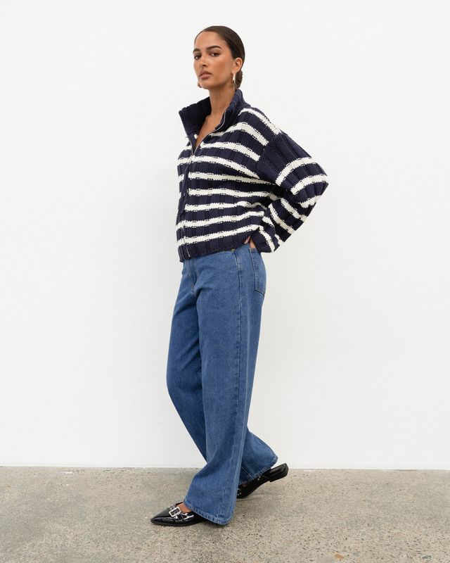 White Closet - Navy Striped Cardigan
