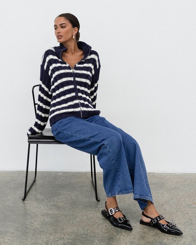 White Closet - Navy Striped Cardigan