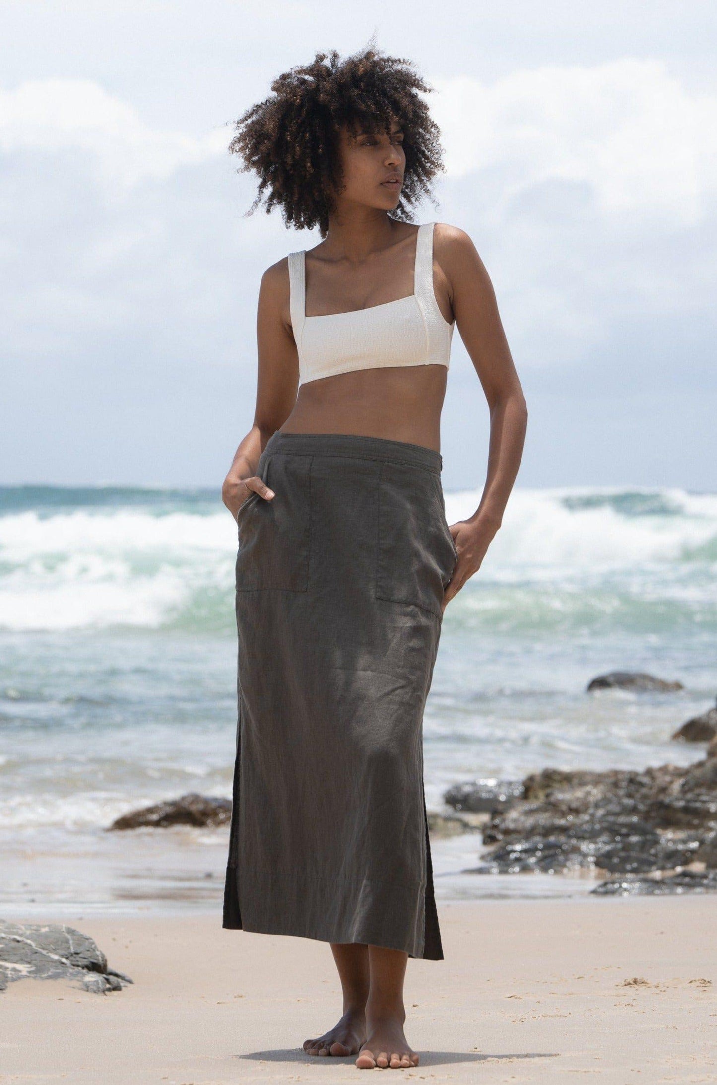 Nadi Khaki Linen Skirt