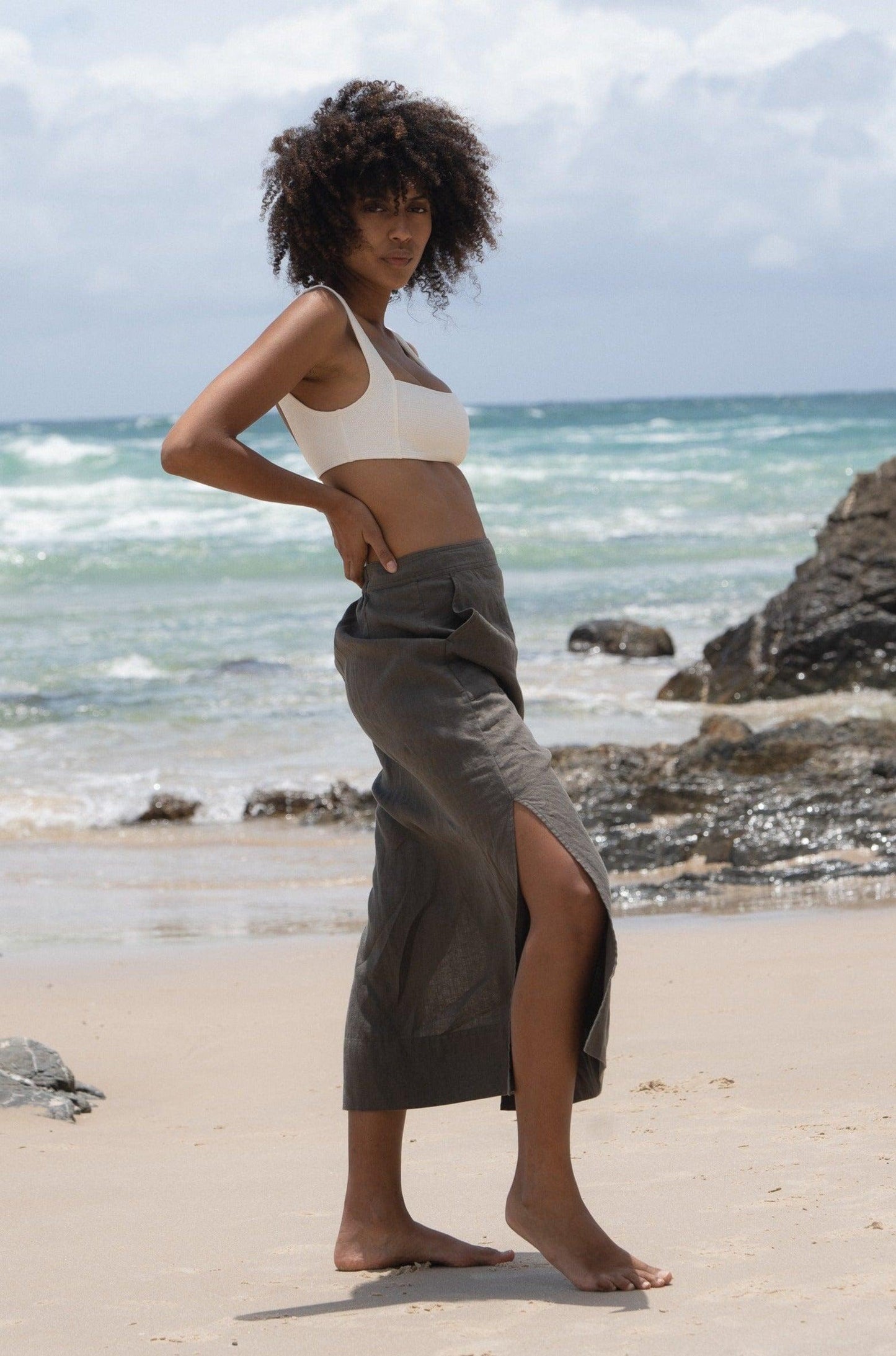 Nadi Khaki Linen Skirt