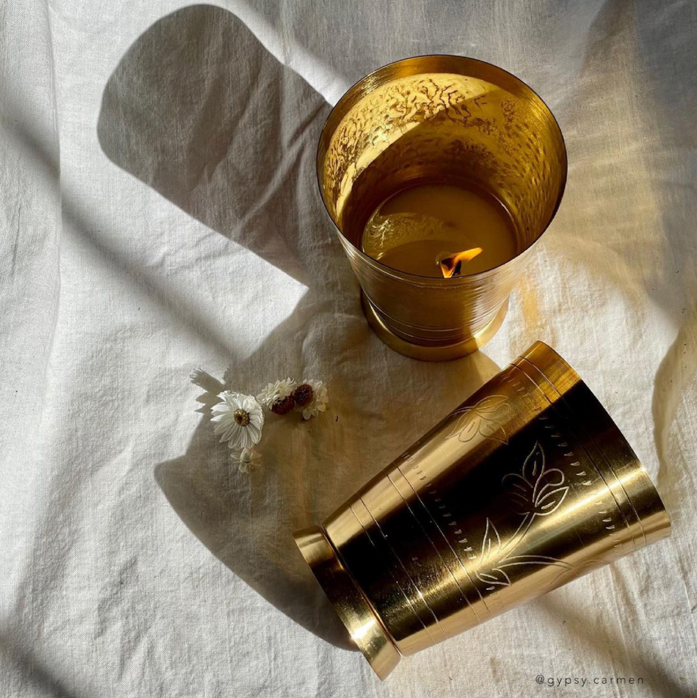 Hand Poured Soy Candle in Brass Lassi Cup