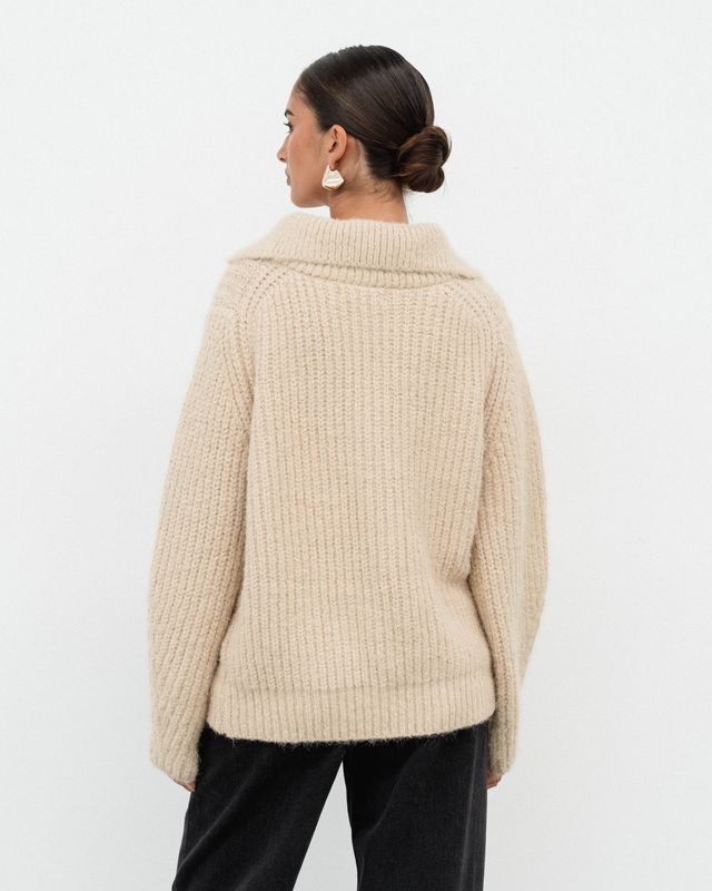 White Closet - Beige Zip Knit Jacket