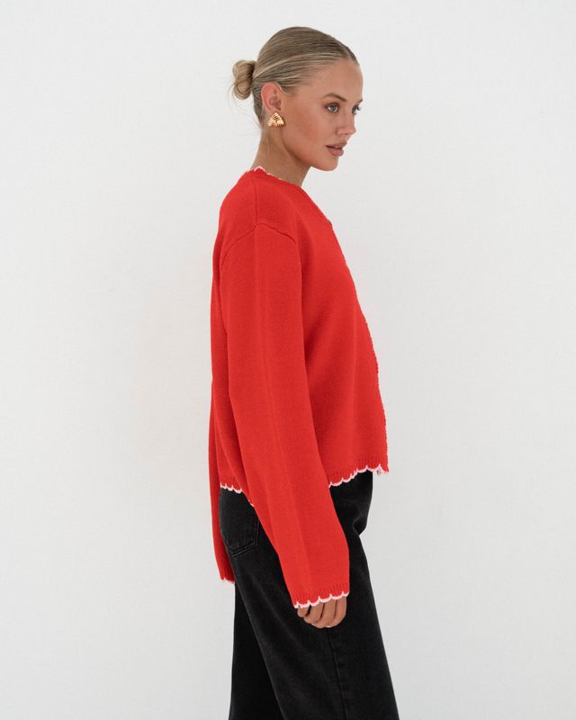Scallop Edged Cardigan (Red and Pink)